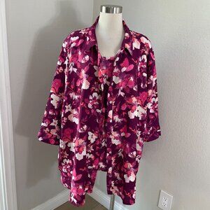Woman Within Plus 4X Floral Button Up Shirt 2 Piece Matching Tank Top Blouse